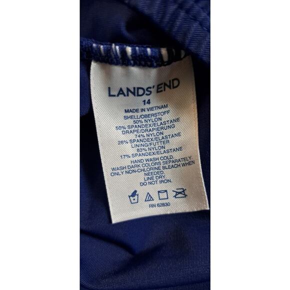 Lands End 1 Piece Swimsuit Sz 14 Navy Paisley Shirred Soft Cup Bra Slimming Boho - Picture 8 of 9